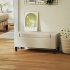 36" Ottoman with Storage, Storage Ottoman Bench with Lift Top and Rubberwood Legs, Linen Upholstered Entryway Seat with for Living Room, Bedroom, Holds up to 330 lb, Beige