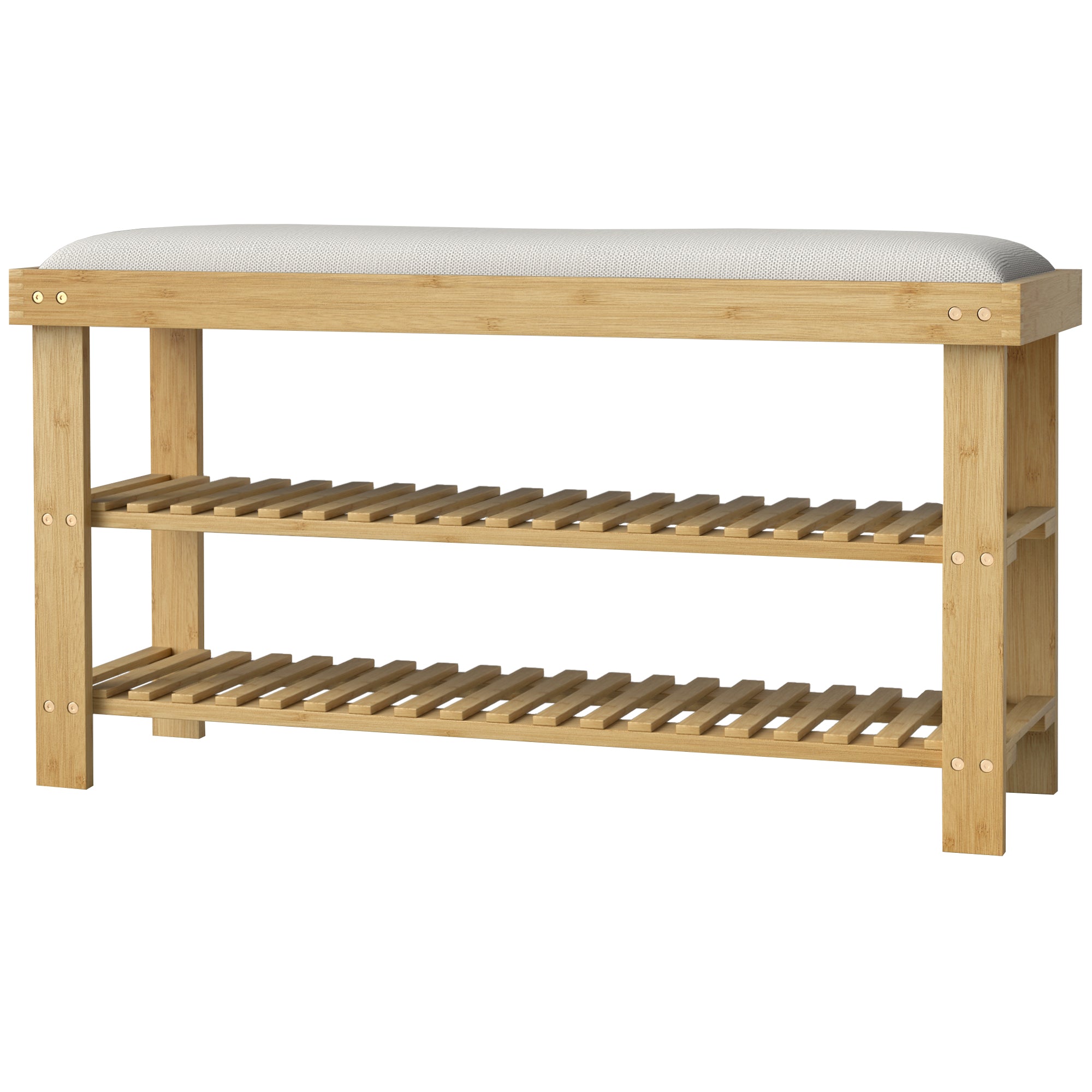 Bamboo Shoe Storage Bench, 3-Tier Entryway Bench with Cushion, Shoe Organizer for Entryway, Hallway, Natural