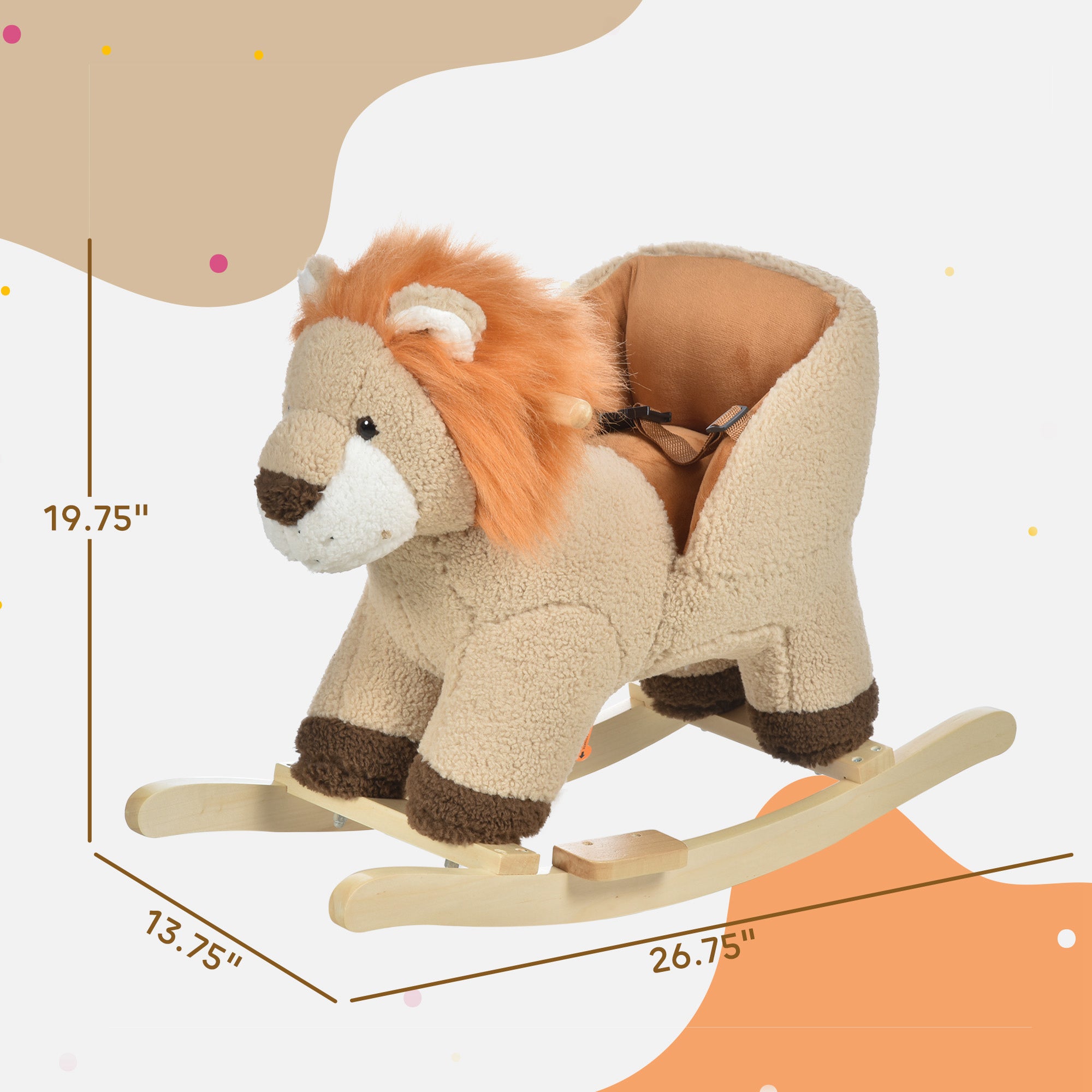 Baby Rocking Horse Lion with Sound, Plush Stuffed Rocking Animals, Wooden Rocking Horse with Seat Belt for 18-36 Months Boys and Girls Gift, Brown