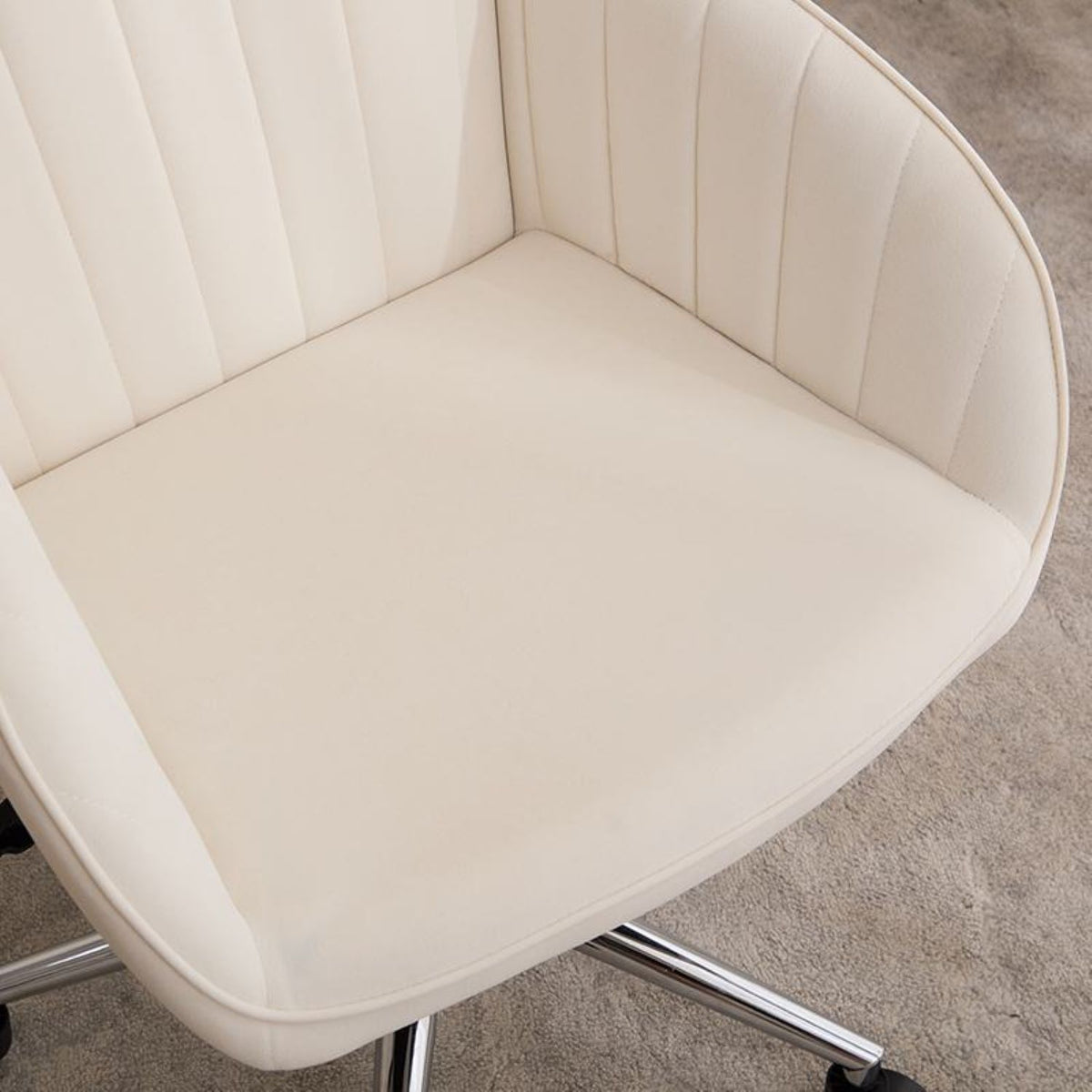 Adjustable Ergonomic Swivel Chair with Memory Foam Cushion and Lumbar Support, Office Chair with Silver Base, 25" L x 23" W x 38" H, Beige