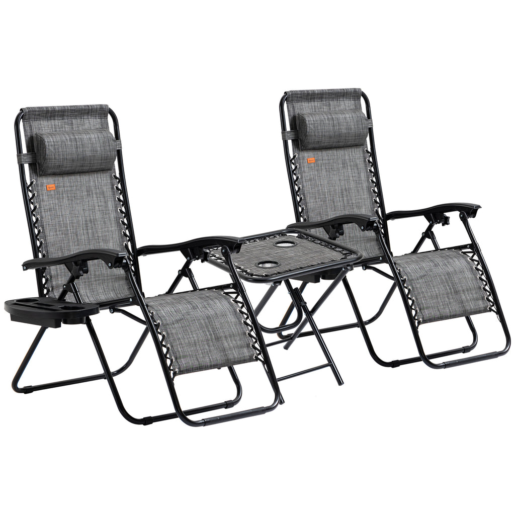 Zero Gravity Chair Set with Side Table, Folding Reclining Chair with Cupholders & Pillows, Adjustable Lounge Chairs for Pool, Backyard, Lawn, Beach, Gray