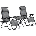 Zero Gravity Chair Set with Side Table, Folding Reclining Chair with Cupholders & Pillows, Adjustable Lounge Chairs for Pool, Backyard, Lawn, Beach, Gray