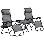 Zero Gravity Chair Set with Side Table, Folding Reclining Chair with Cupholders & Pillows, Adjustable Lounge Chairs for Pool, Backyard, Lawn, Beach, Gray