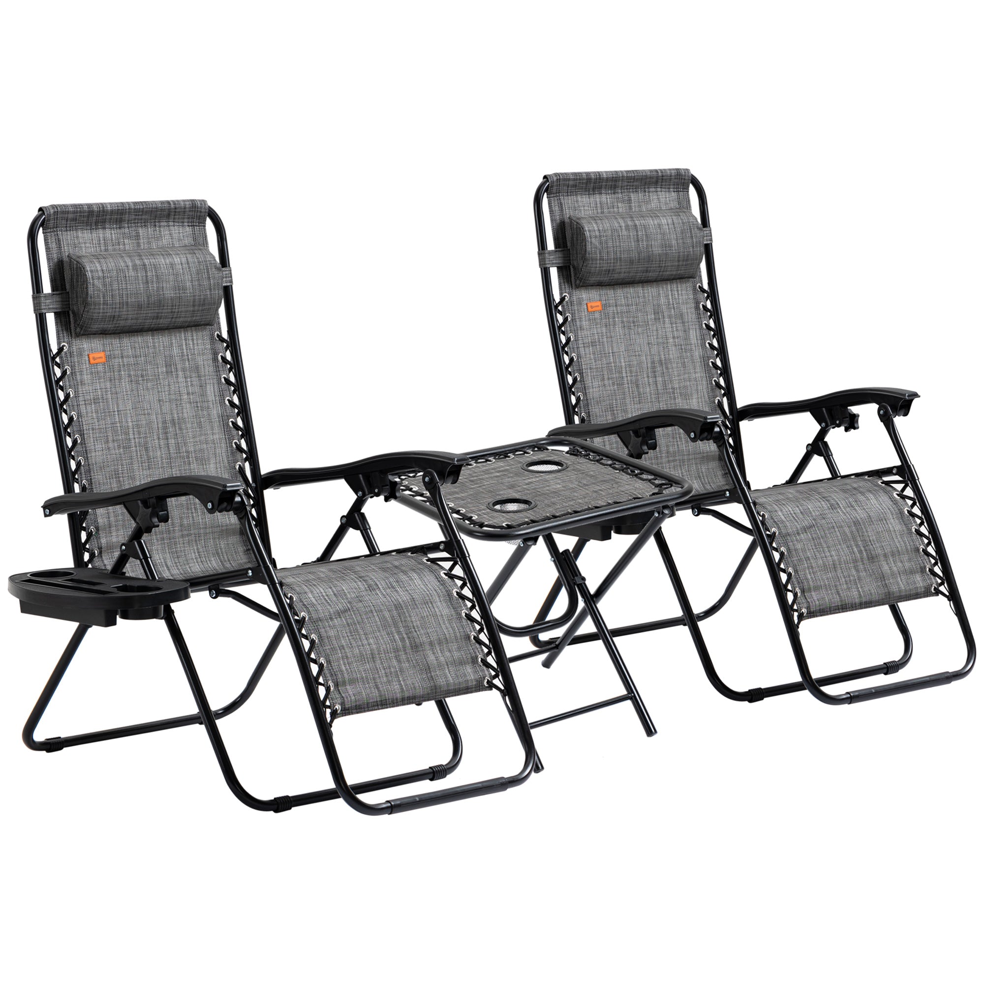 Zero Gravity Chair Set with Side Table, Folding Reclining Chair with Cupholders & Pillows, Adjustable Lounge Chairs for Pool, Backyard, Lawn, Beach, Gray