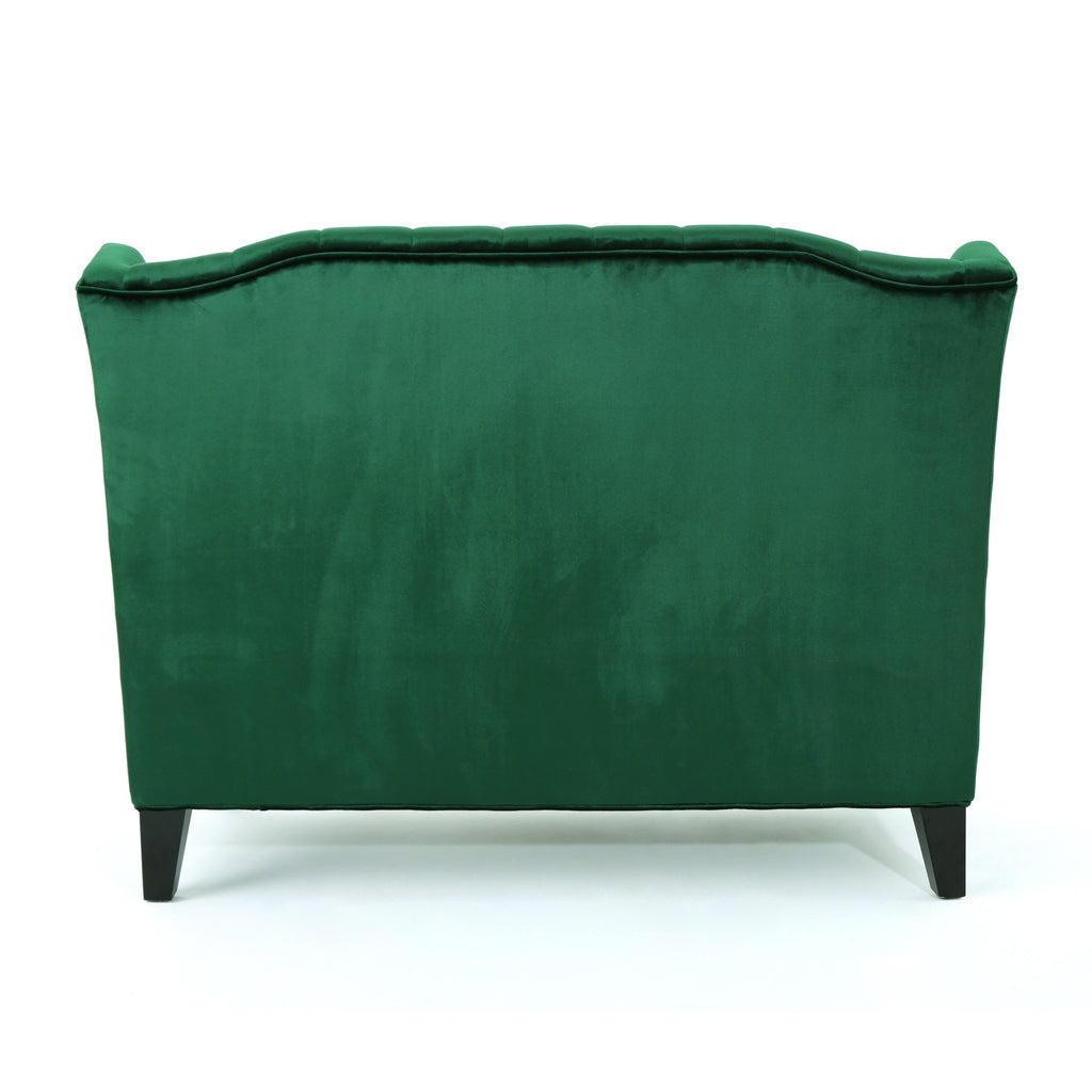 Modern Glam Loveseat Sofa with Velvet Upholstery, Wingback Design, Button-Tufted Diamond Stitch, 50.50" W x 34.00" D x 38.50" H, Emerald