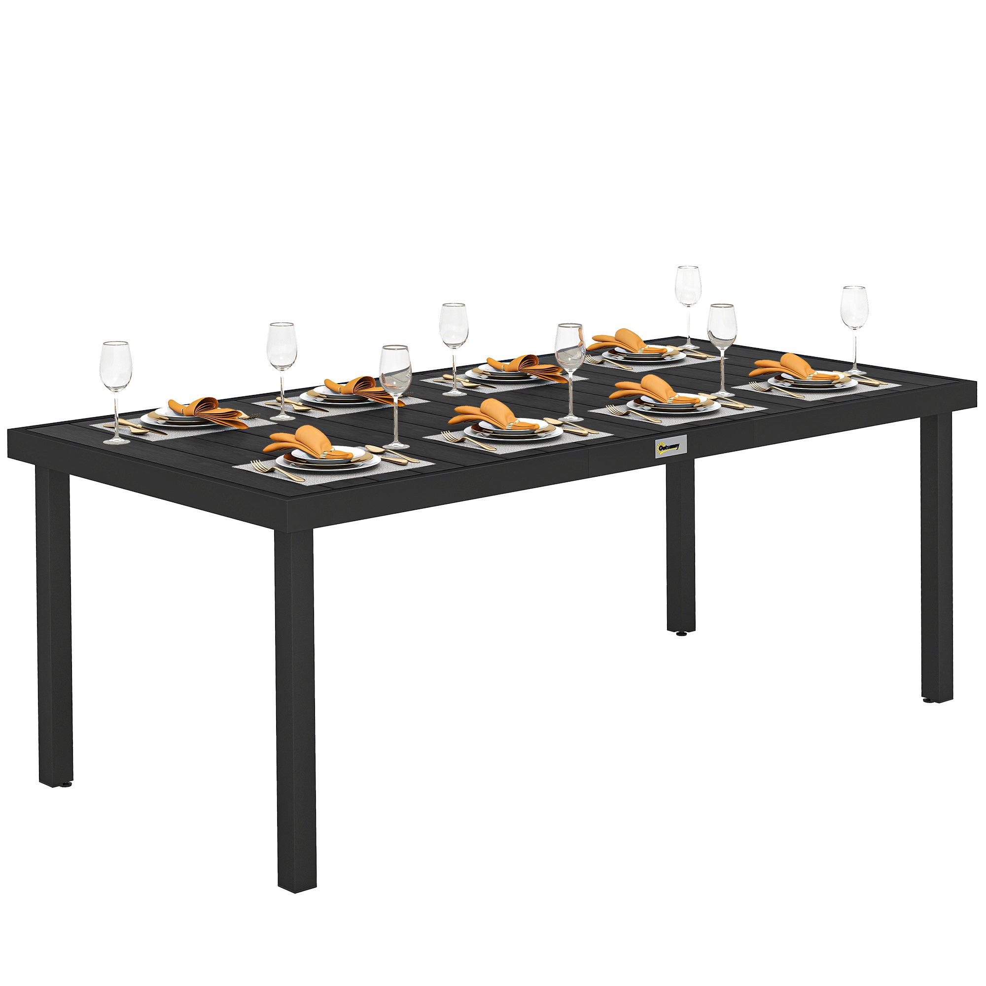 75" x 35" Outdoor Dining Table for 8 People, Rectangular Aluminum Frame Garden Table with All-Weather Faux Wood Top for Lawn, Patio, Black