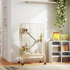 47" Small Animal Cage, 4 Levels Large Rolling Metal Ferret Cage w/ 5.9" Deep Tray, Ramps, Water Bottle, Food Dish, Beige