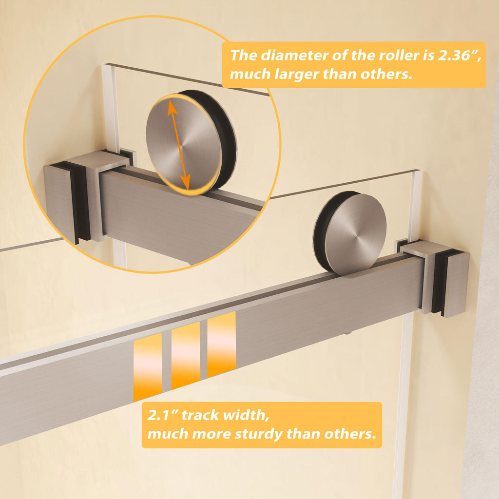 Frameless Double Sliding Shower Door with Silent Rollers, Bathroom Door with Square Tube Track, 60" L x 0.5" W x 74" H, Brushed Nickel