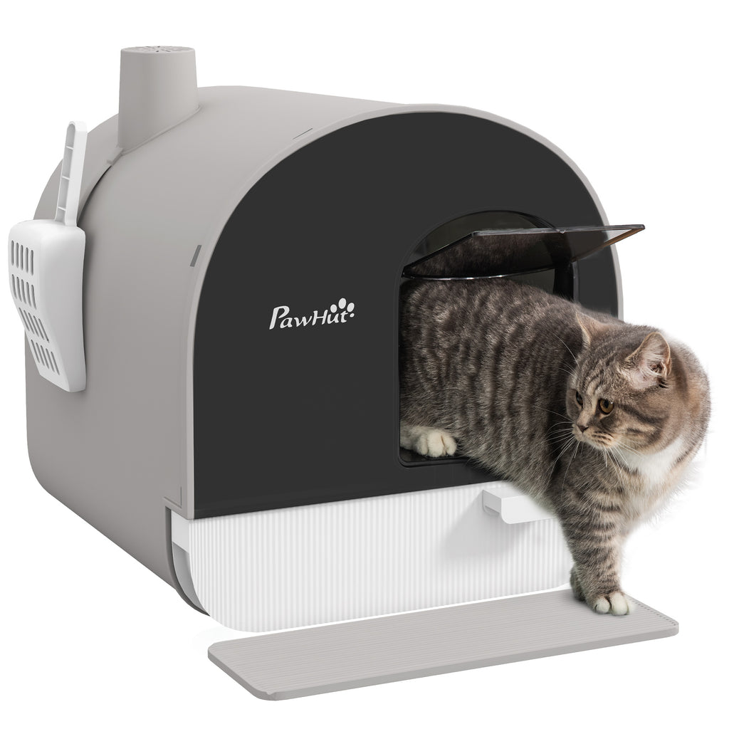 Cat Litter Box with Lid with Scoop and Filter, Light Gray