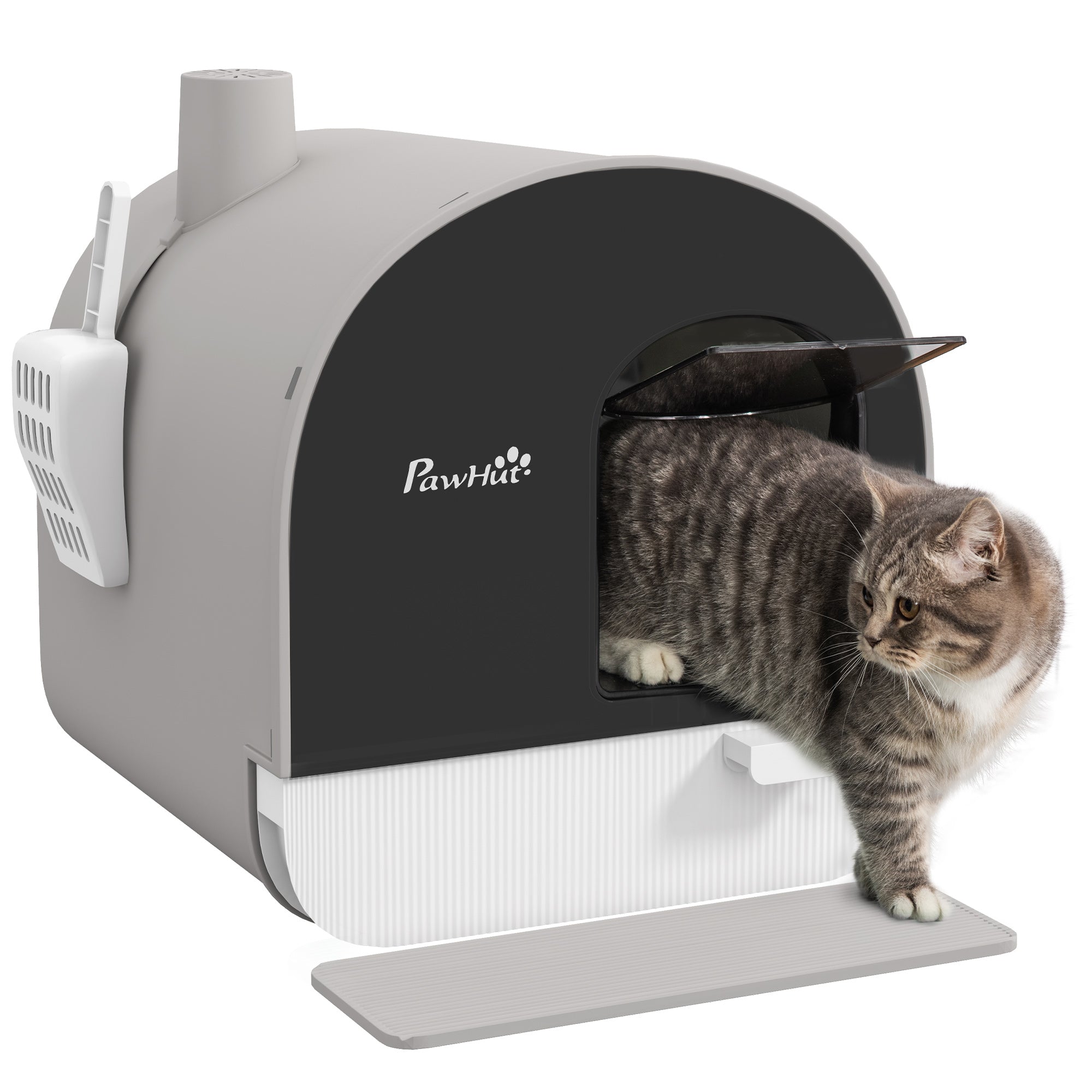 Cat Litter Box with Lid with Scoop and Filter, Light Gray