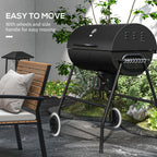 Barrel Charcoal BBQ Grill, Barbecue with 420 sq.in. Cooking Area, Wheels, Ash Catcher, Black