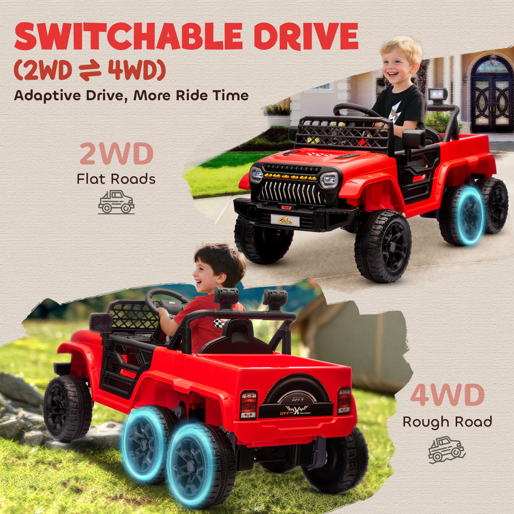 12V 4x4 Kids Electric Car w/ 2WD/4WD Switchable, Remote Control, Spring Suspension System, Back Trailer, Red