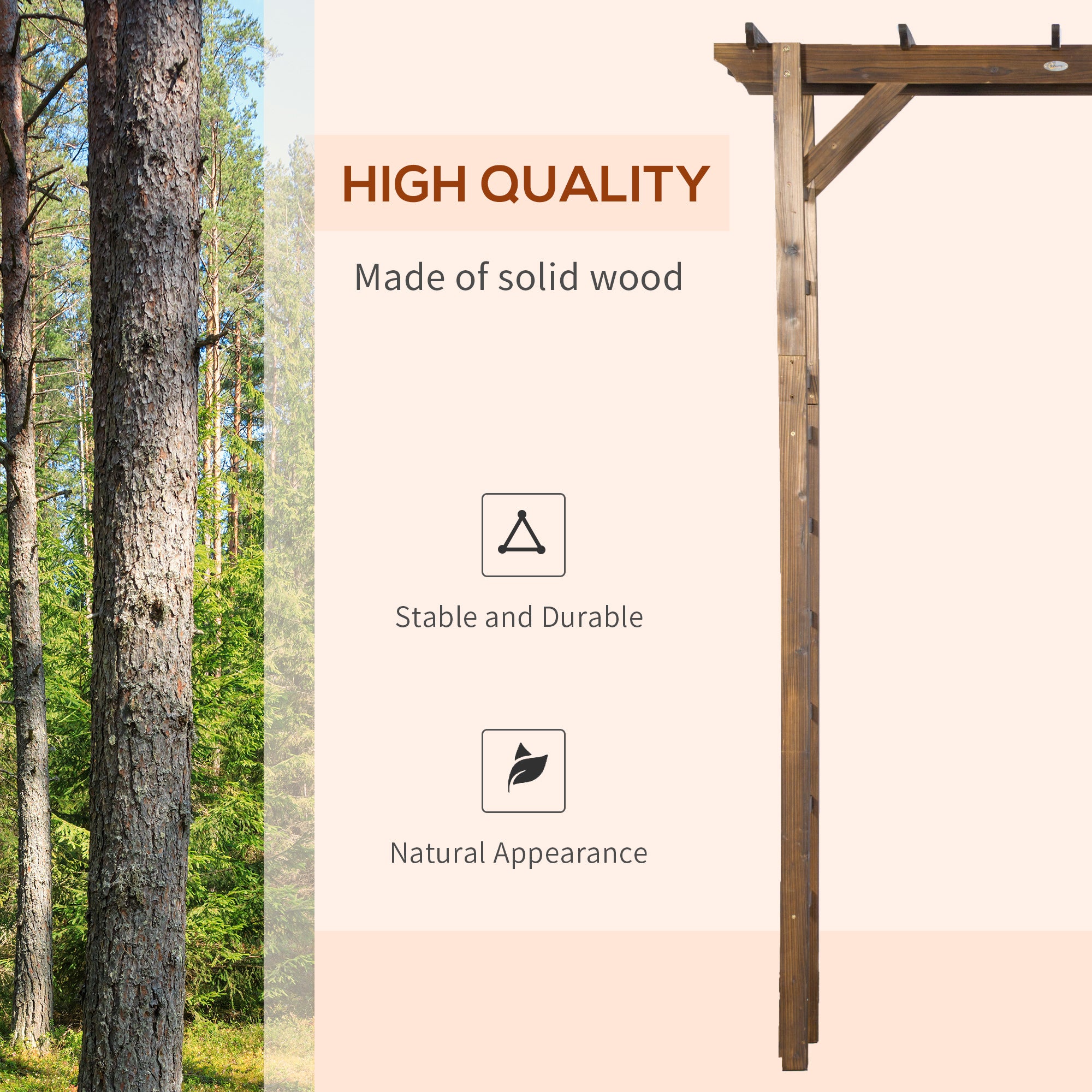 85" Wooden Garden Arbor for Wedding and Ceremony, Outdoor Garden Arch Trellis for Climbing Vines - Carbonized