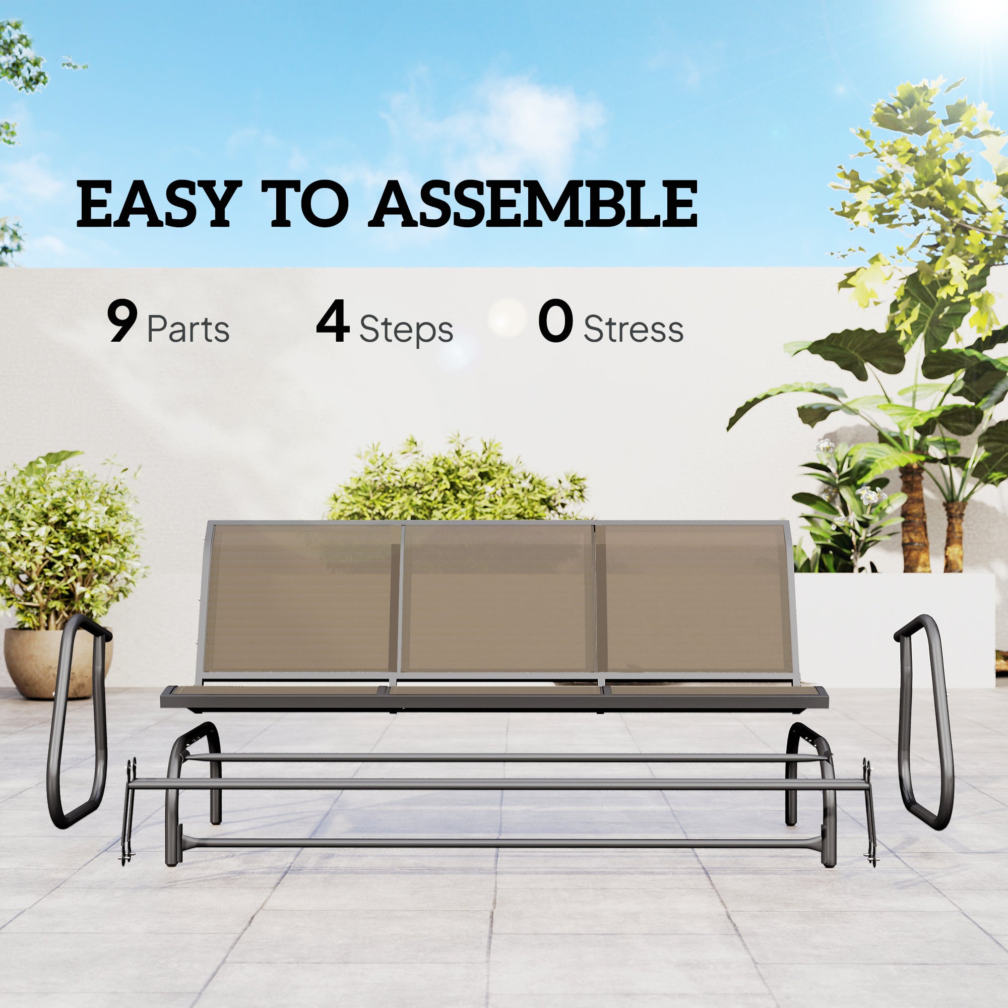 3-Person Outdoor Patio Glider Bench, Porch Glider Swing with 3 Seats, Breathable Mesh Fabric, Metal Frame, Brown