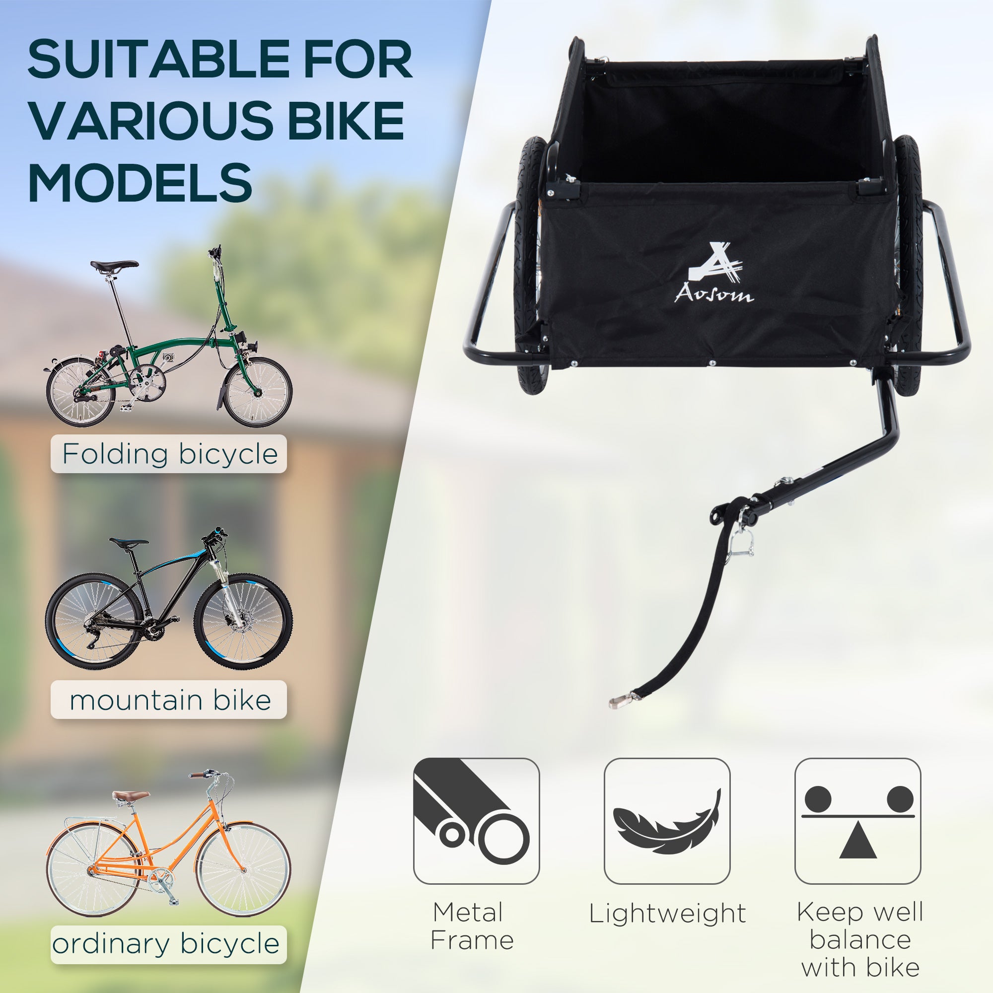 Bicycle Cargo Trailer, Two-Wheel Bike Luggage Wagon Trailer with Removable Cover, Wheel 20", Red