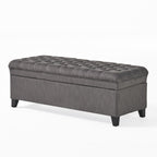 Storage Ottoman with Birch Legs, Hand-Tufted Fabric, 50" L x 20.5" W x 18.25" H, Spot Clean, Gray