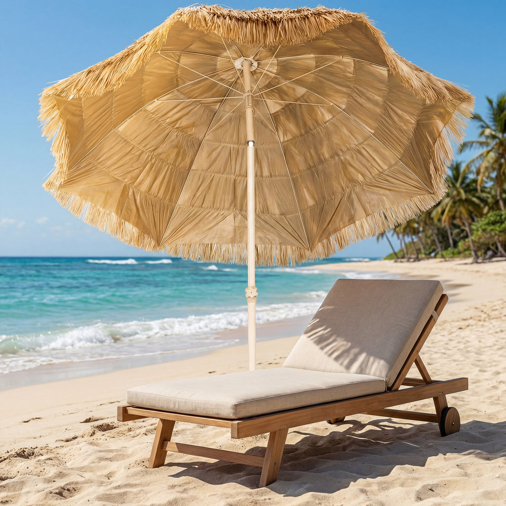 6FT Tiki Umbrella, Outdoor Hawaiian Style Patio Umbrella with 8 Ribs, Carry Bag, Outdoor Tiki Bar, Tropical Palapa