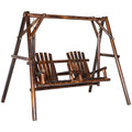 Wooden Porch Swing with Stand, 2-Seat Patio Swing Chair with Center Table, for Garden, Poolside, Backyard
