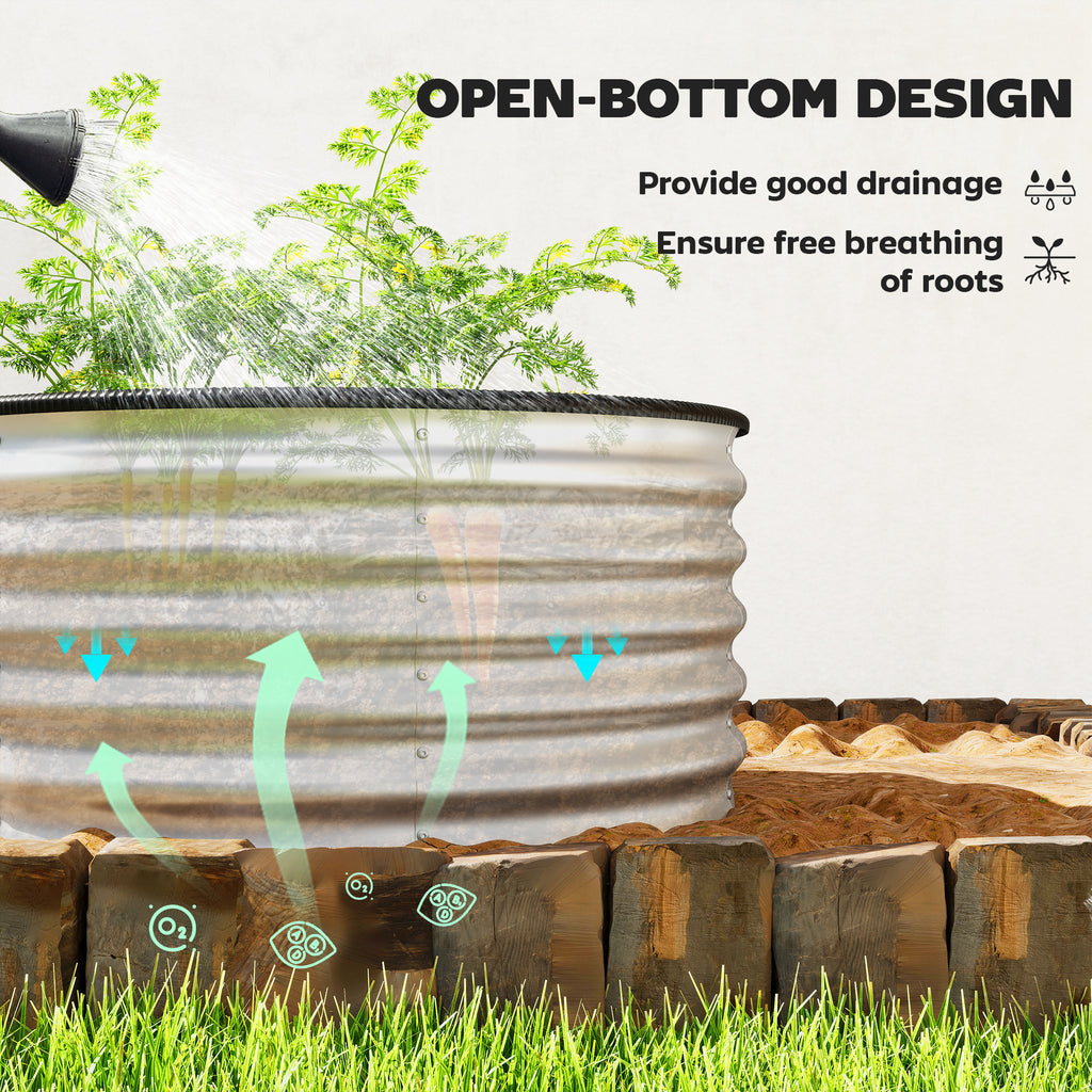 Set of 2 Raised Garden Bed, Metal Planter Box with Safety Edging, Easy-to-assemble Stock Tank 3'x3'x1.4' Silver