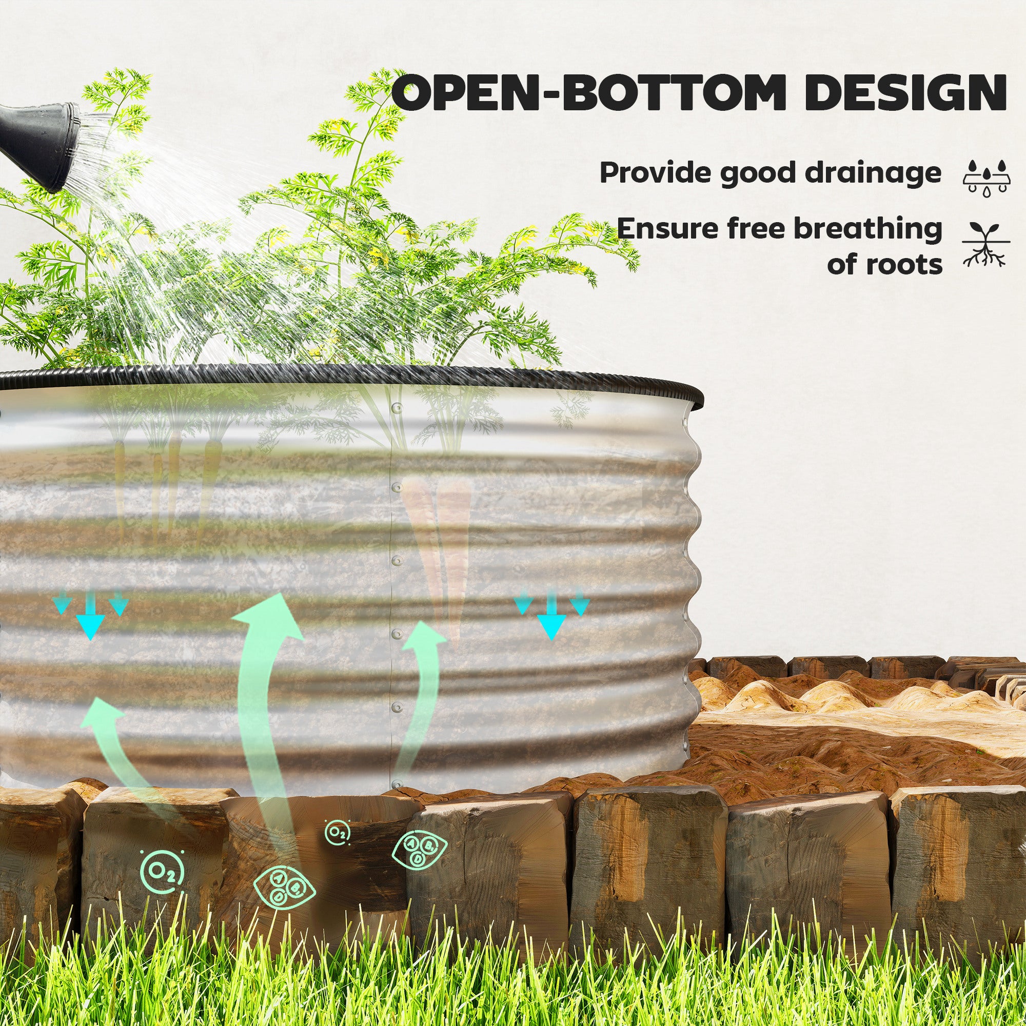Set of 2 Raised Garden Bed, Metal Planter Box with Safety Edging, Easy-to-assemble Stock Tank 3'x3'x1.4' Silver