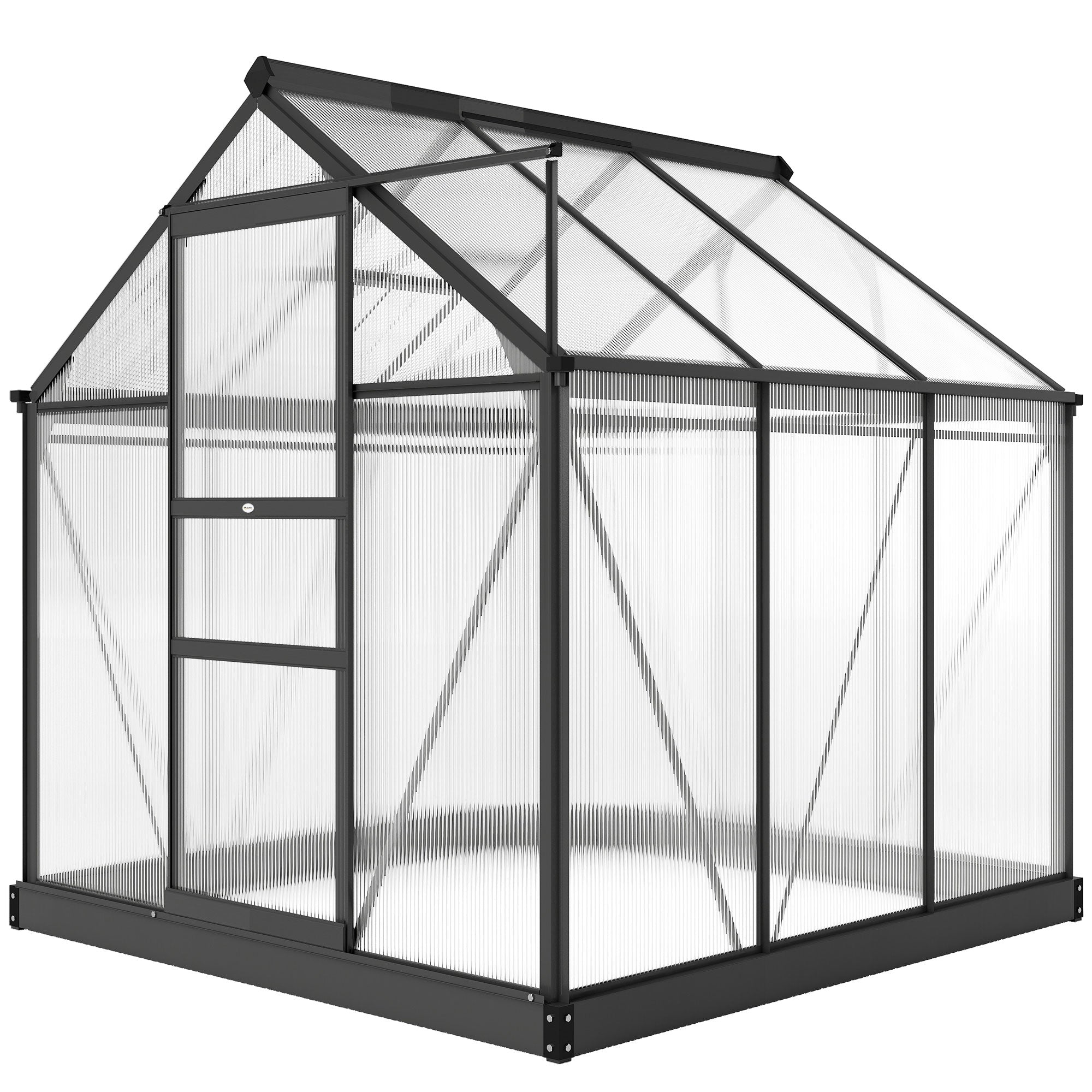 Polycarbonate Greenhouse, Heavy Duty Outdoor Aluminum Walk-in Green House Kit Vent Door, 6.2'x6.2'x6.6' Gray
