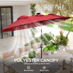 Double-sided Patio Umbrella, 9.7' Outdoor Umbrella with Tilt and Crank, LED Solar Light and 12 Ribs, Wine Red