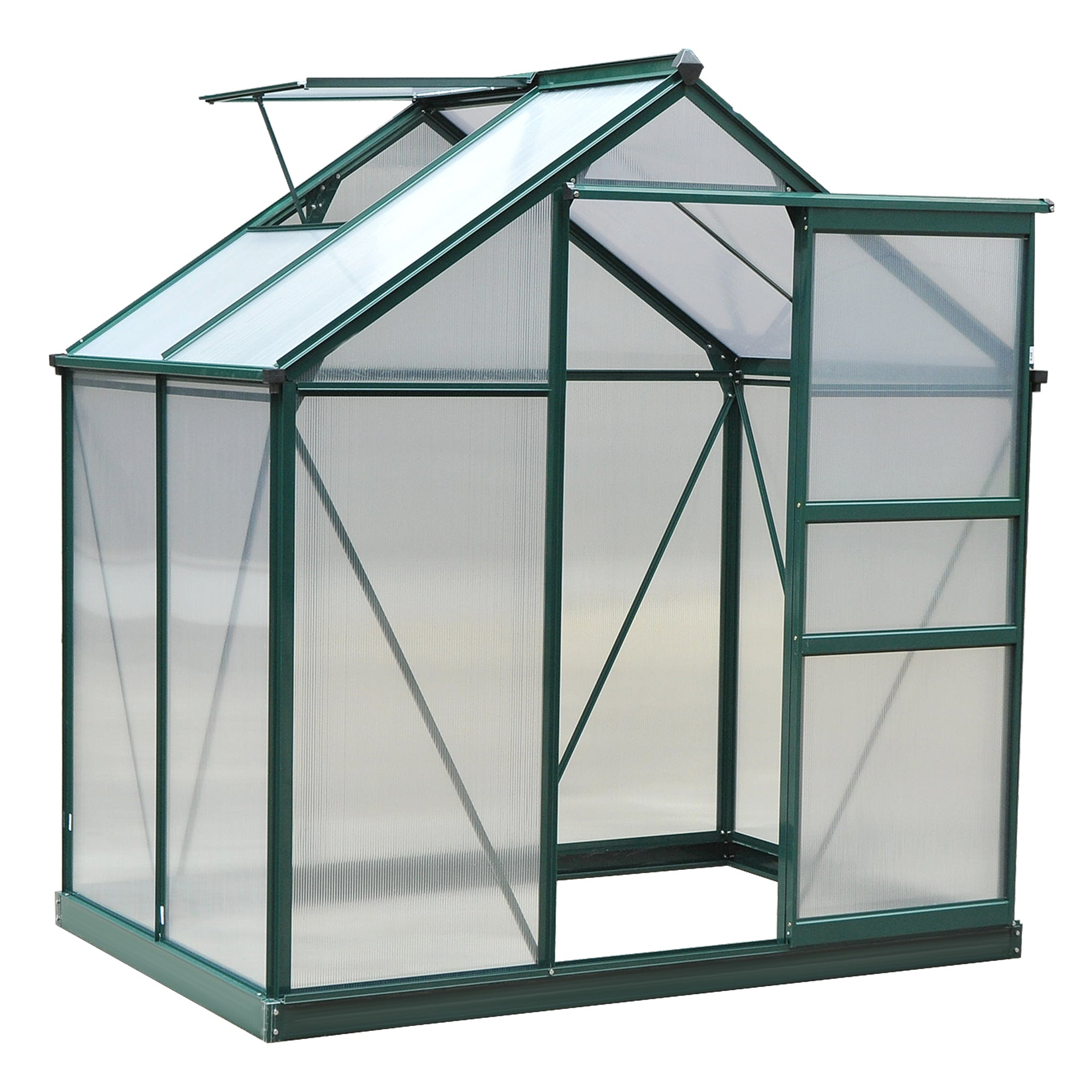 6' x 4' Greenhouse for Outdoors, Polycarbonate Greenhouse with Rain Gutter and Roof Vent, Aluminum Walk-in Green Houses for Outside for Patio Backyard Garden, Dark Green
