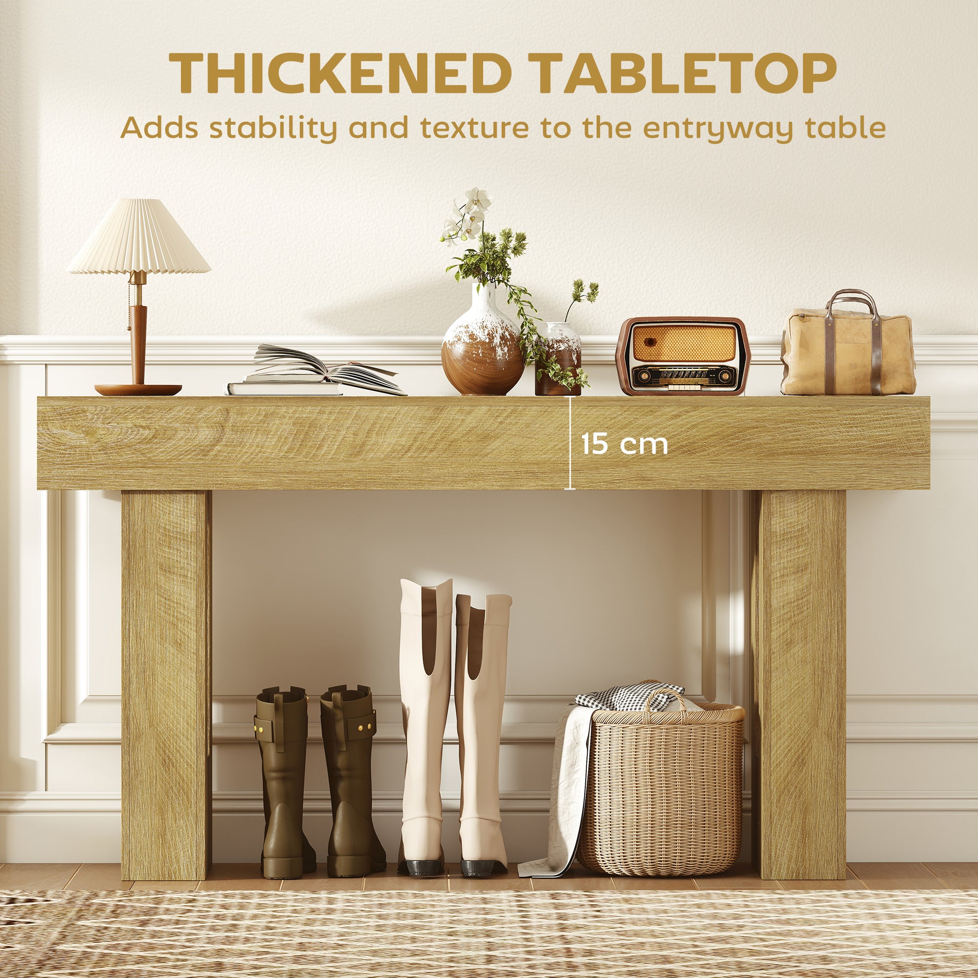 63 Inch Console Table, Sofa Table Behind the Couch with Thickened Tabletop for Living Room, Hallway, Entrance, Oak
