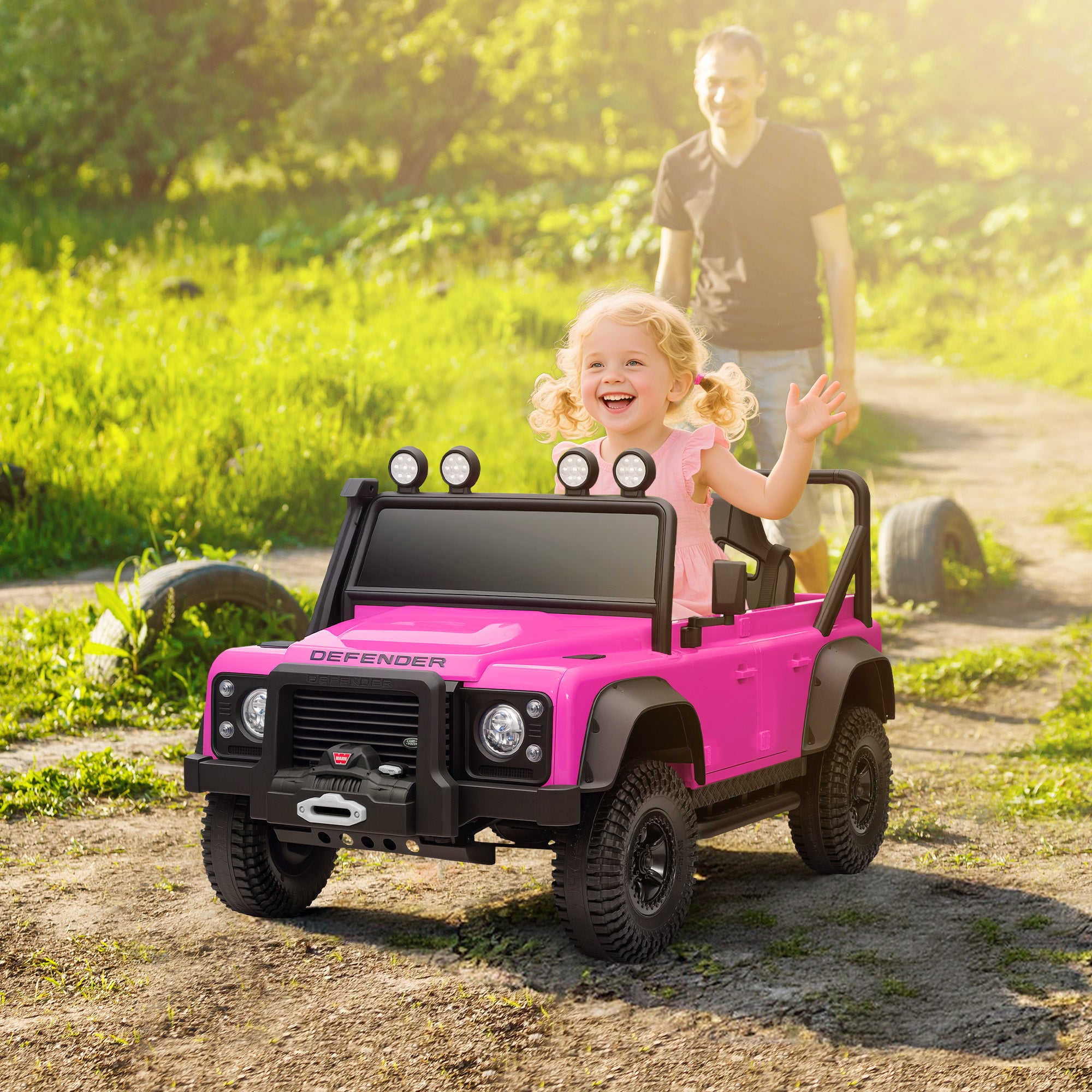 Licensed Electric Car for Kids with Remote Control, Dual Motors, Spring Suspension, LED Lights, Pink