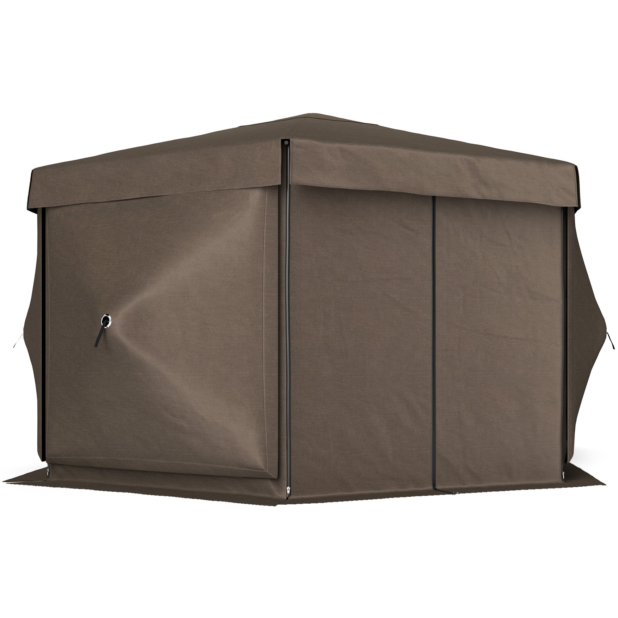 12' x 12' Hexagonal Pop Up Gazebo Canopy Tent with 5 Sidewalls, Outdoor Canopy Shelter with Carry Bag, Brown