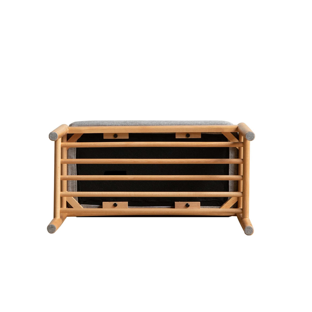 Mid-Century Shoe Bench with High-Rebound Sponge Cushion, Sturdy Shoe Rack with Slatted Compartment, 23.5″ L x 12″ W x 16.5″ H, Natural