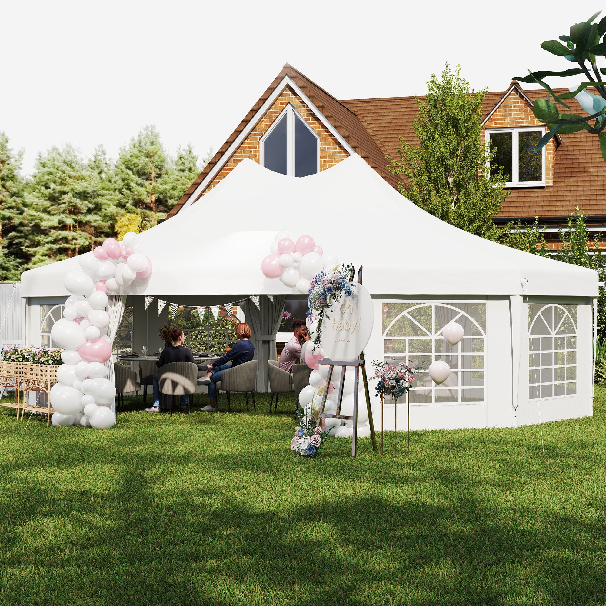 29' x 21' Canopy Party Event Tent with 2 Pull-Back Doors, White