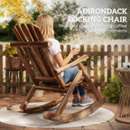 Outdoor Wooden Rocking Chair, Single-Person Adirondack Rocking Patio Chair with Rustic High Back, Slatted Seat and Backrest for Indoor, Backyard, Garden, Carbonized