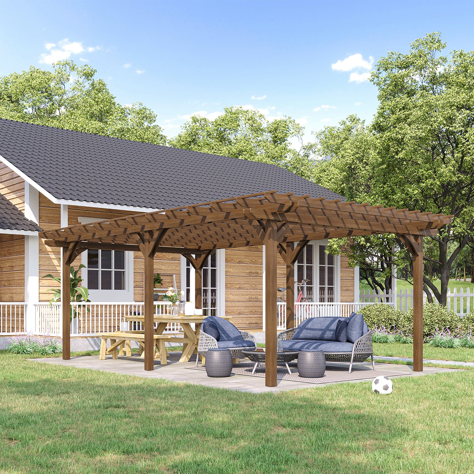 12' x 20' Outdoor Pergola, Wood Gazebo Grape Trellis with Stable Structure for Climbing Plant Support, Garden, Patio, Backyard, Deck