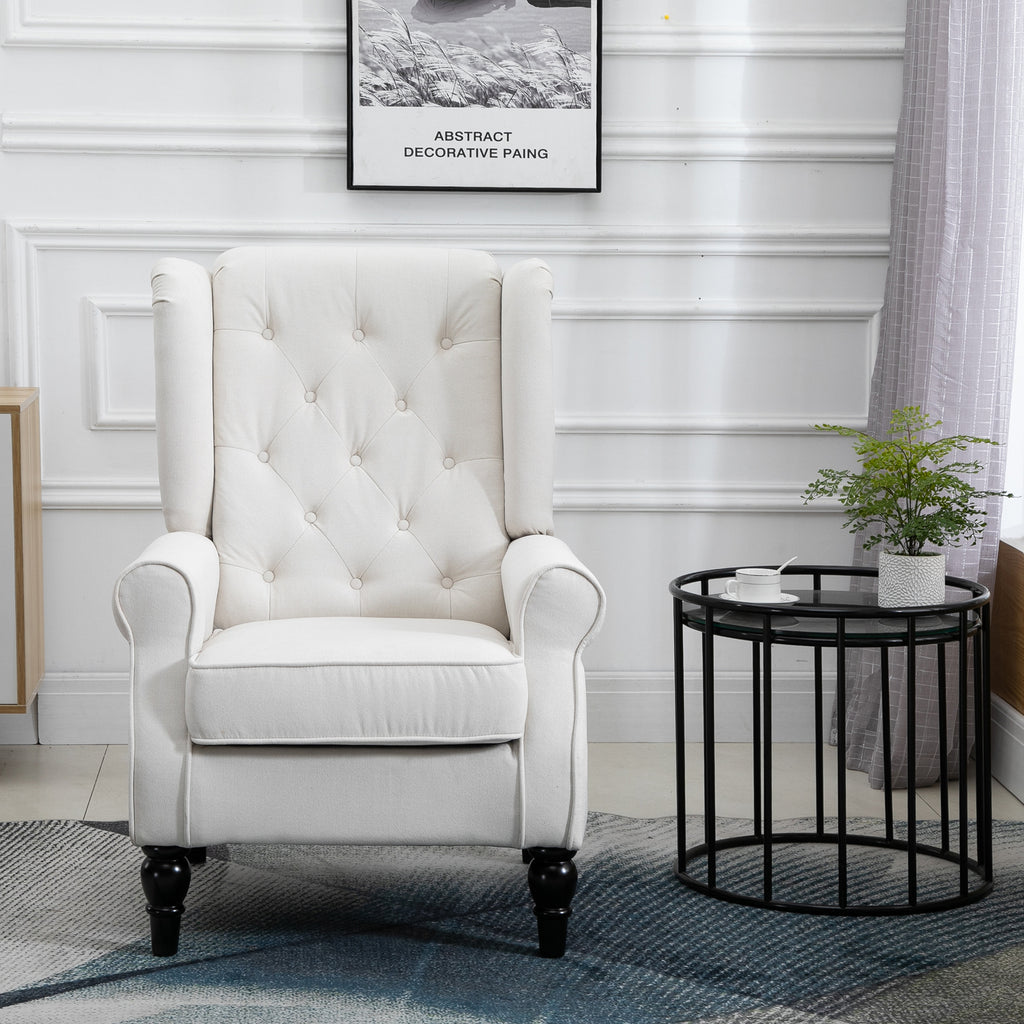 Button-Tufted Accent Chair with High Wingback, Rounded Cushioned Armrests and Thick Padded Seat, Set of 2, Cream White