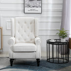 Button-Tufted Accent Chair with High Wingback, Rounded Cushioned Armrests and Thick Padded Seat, Set of 2, Cream White