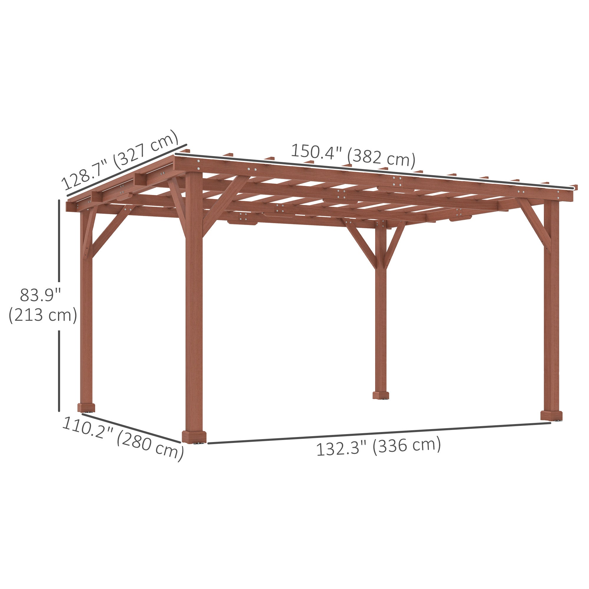 11' x 12.5' Outdoor Wood Pergola with Grape Trellis for Patio, Deck, Backyard, Lawn