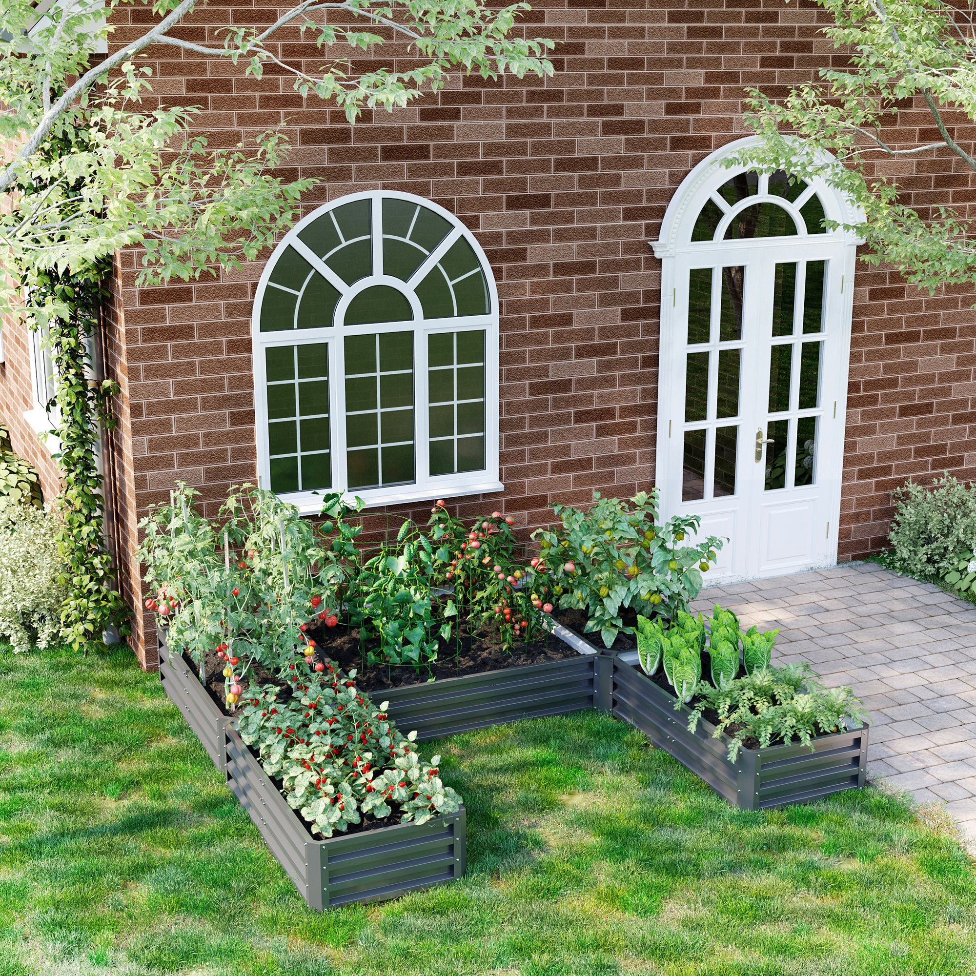 Steel Raised Garden Bed, Set of 5 Large Box Planters for Outdoor Plants Vegetables Flowers Herbs, 8x8x1ft, Gray