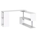 55" 360° Rotating Corner Computer Desk Modern L-Shaped Home Office Workstation with 3-Tier Storage Shelves, Bookshelf, White