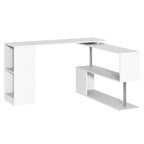 55" 360° Rotating Corner Computer Desk Modern L-Shaped Home Office Workstation with 3-Tier Storage Shelves, Bookshelf, White