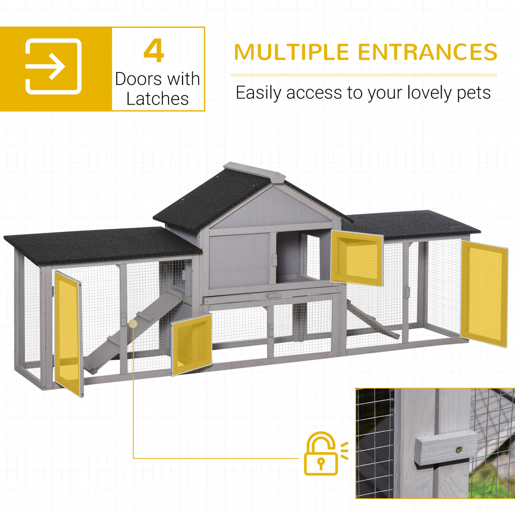 Outdoor Rabbit House 83" 2 Story Deluxe XL Wooden Rabbit Hutch Big Bunny Cage w/ Ladder and Run, Gray