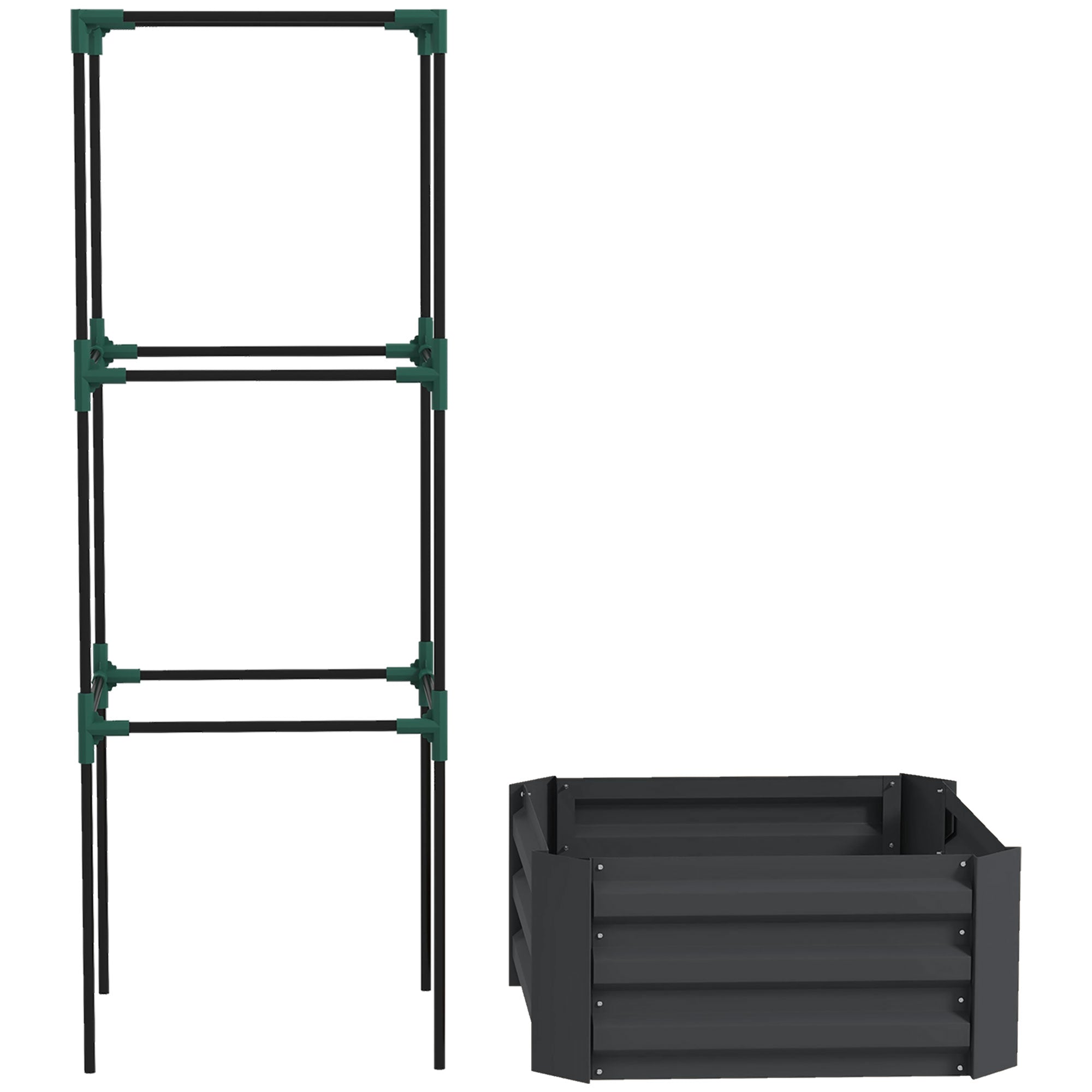 Galvanized Planter Box, 24" x 24" x 55" Raised Garden Bed with Tomato Cage for Climbing Vines, Dark Gray