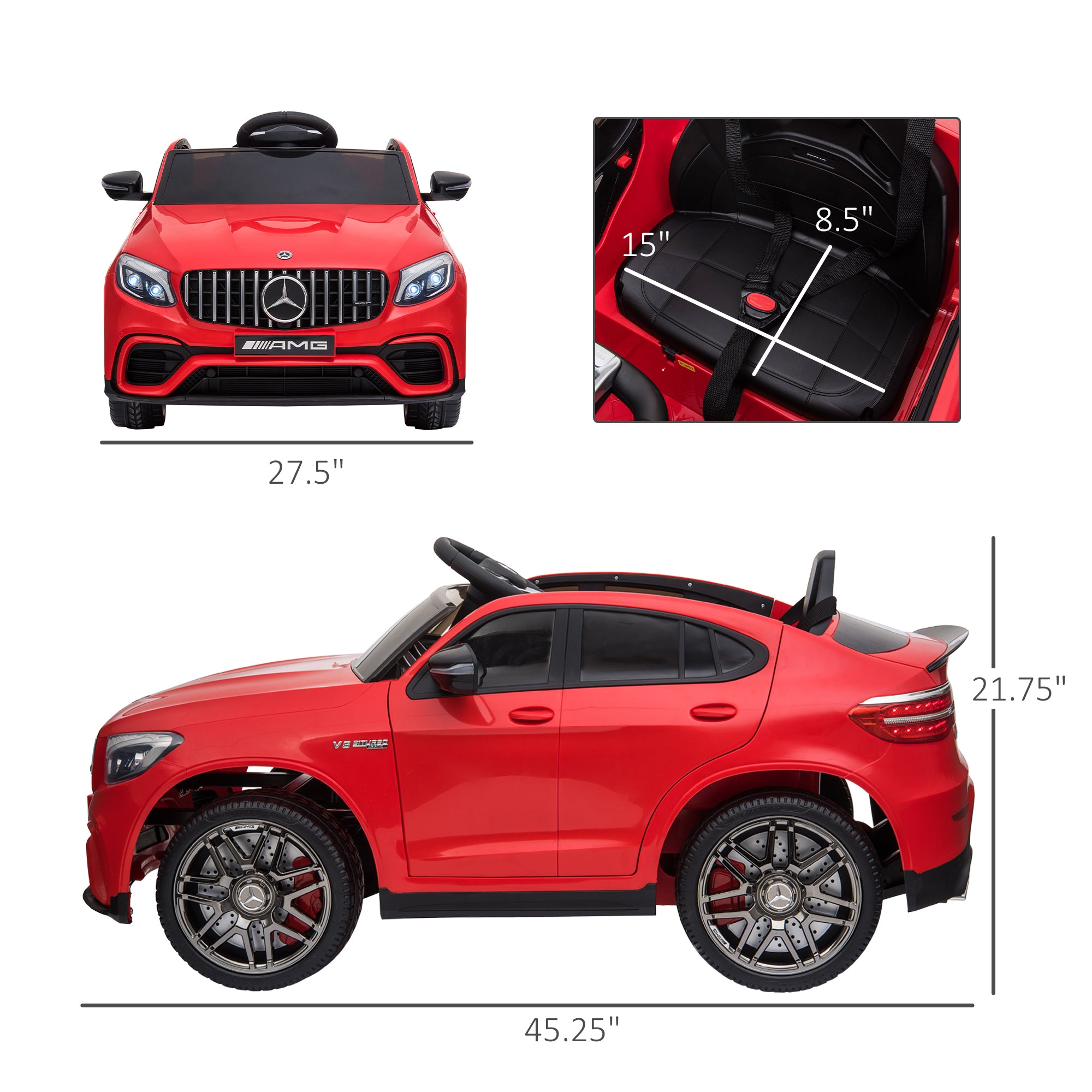 12V Toddler Ride On Car with Remote Control, AMG GLC63S Coupe, Electric Car with 2 Speed, MP3 Player, Light, Horn, Songs, Suspension, Red