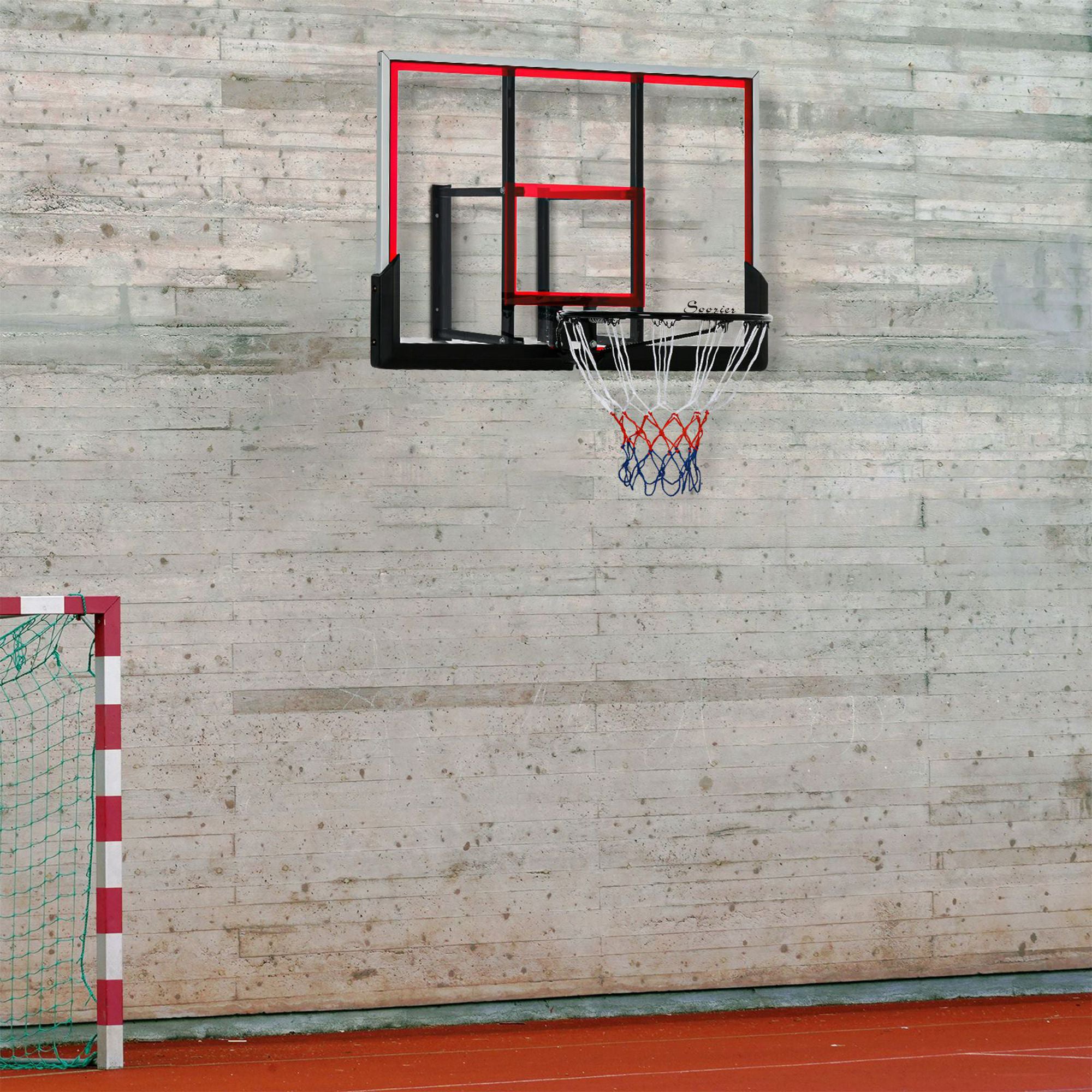 Wall Mounted Basketball Hoop, Basketball Goal Combo Kit with 43" x 30" Shatter Proof Backboard, Durable Bracket and All Weather Net for Outdoor Use