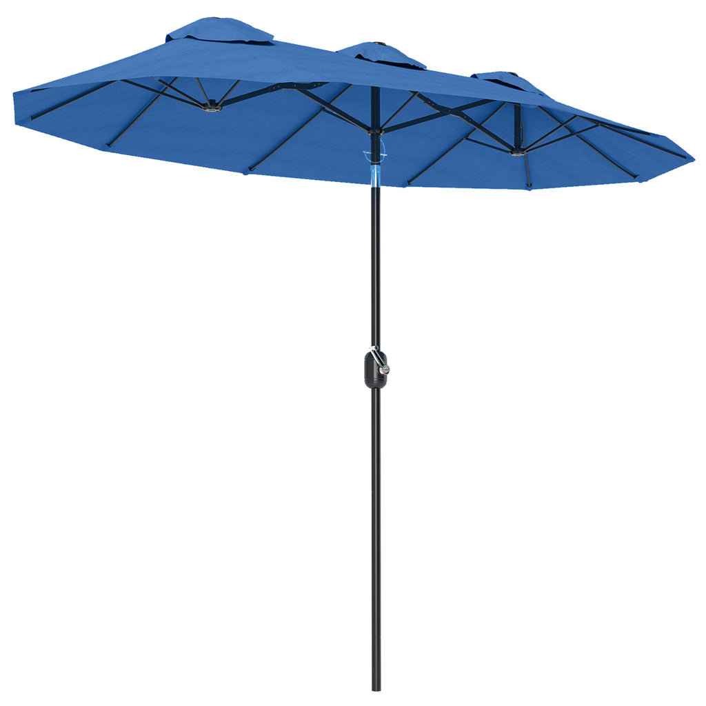 Double-sided Patio Umbrella, 9.5' Outdoor Umbrella with Push Button Tilt and Crank, 3 Air Vents and 12 Ribs, Navy Blue