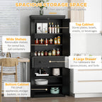 72" Kitchen Pantry Storage Cabinet, Traditional Freestanding Pantry Cabinet with 4 Doors and 2 Adjustable Shelves, Large Central Drawer, X-Frame, Black