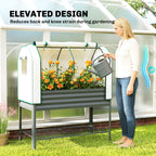 Galvanised Raised Garden Bed with Greenhouse Cover, Metal Elevated Garden Bed with Bed Liner, Bottom Shelf, Dark Gray