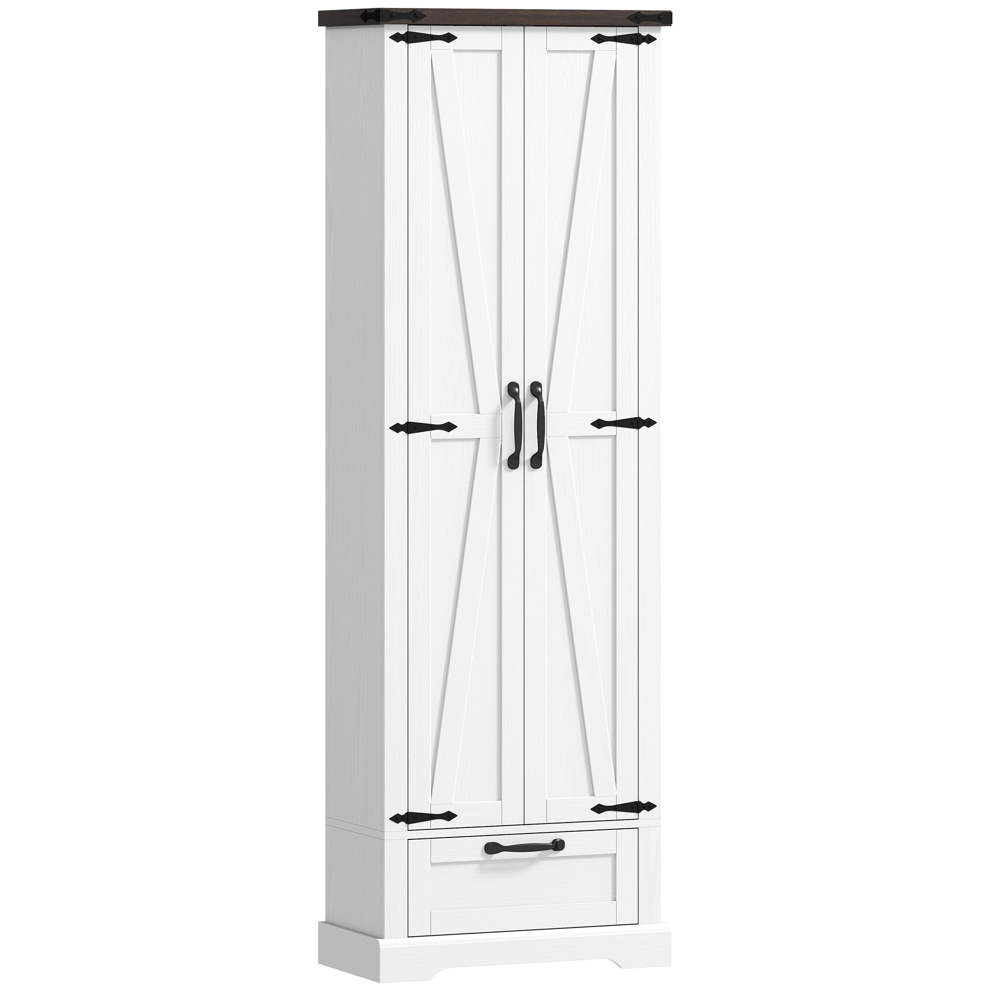 71" Pantry Cabinet, Kitchen Storage Cabinet with Adjustable Shelves, Barn Doors and Drawer for Dining Room, White