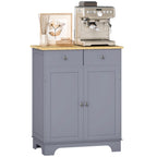 Kitchen Storage Cabinet, Sideboard Floor Cupboard with Solid Wood Top, Adjustable Shelf, and 2 Drawers, Gray