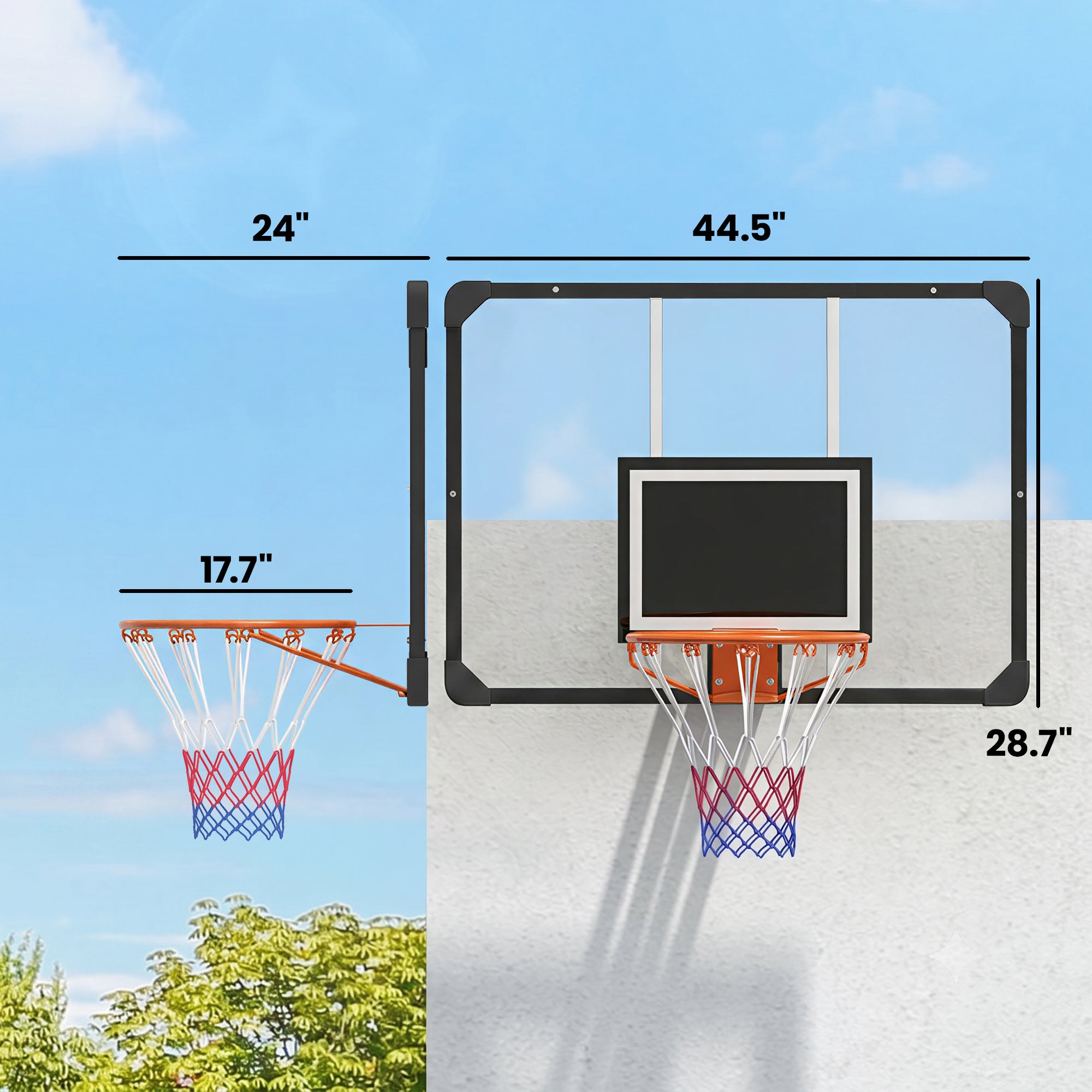 Wall Mounted Basketball Hoop with Shatter Proof Backboard, Durable Rim and All-Weather Net for Indoor and Outdoor Use